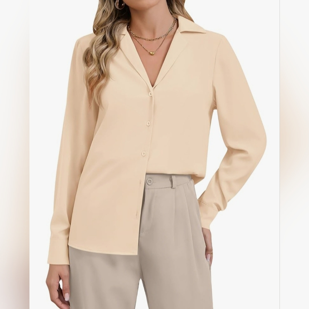 Liz Claiborn Collection Luxe 100% Silk Elegant Cream Women's Blouse 14/Large - Picture 9 of 16